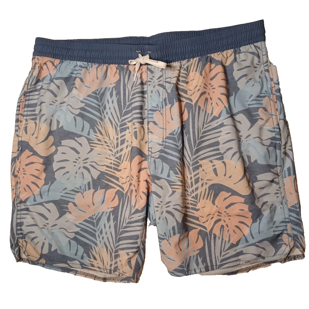 Travis Matthews Swim Shorts Mens‎ Sz M Blue Tropical Island Floral Beach Pocket